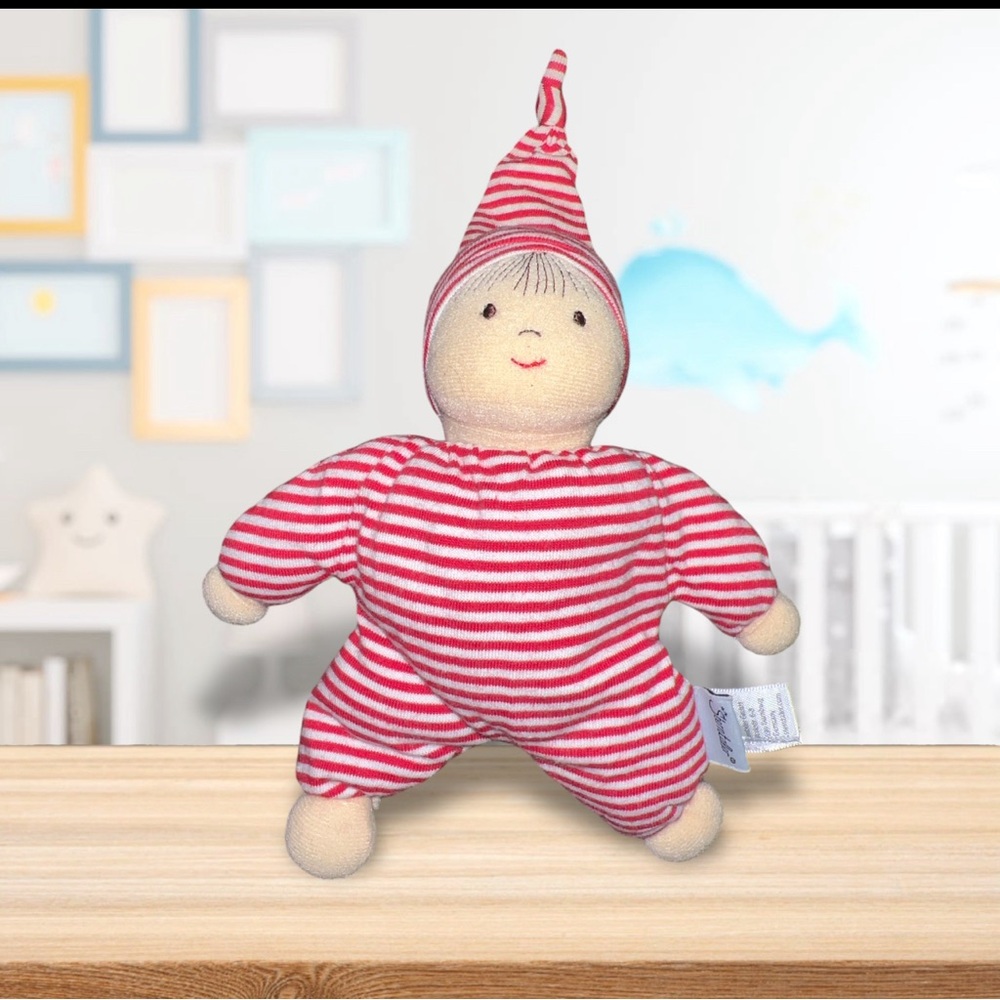 Sterntaler Heiko Lovey Doll Baby Toy Red White Stripe Knit Rattle Sound